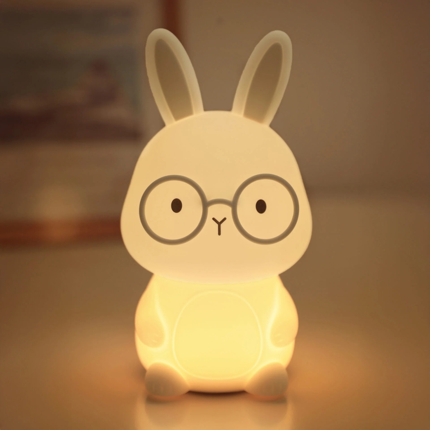 LED RGBW Stmívatelná dětská dotyková lampa FLORKA LED/1W/5V USB 1200 mAh zajíček bílá/šedá