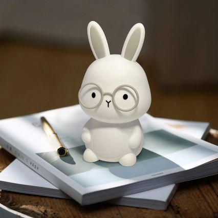 LED RGBW Stmívatelná dětská dotyková lampa FLORKA LED/1W/5V USB 1200 mAh zajíček bílá/šedá