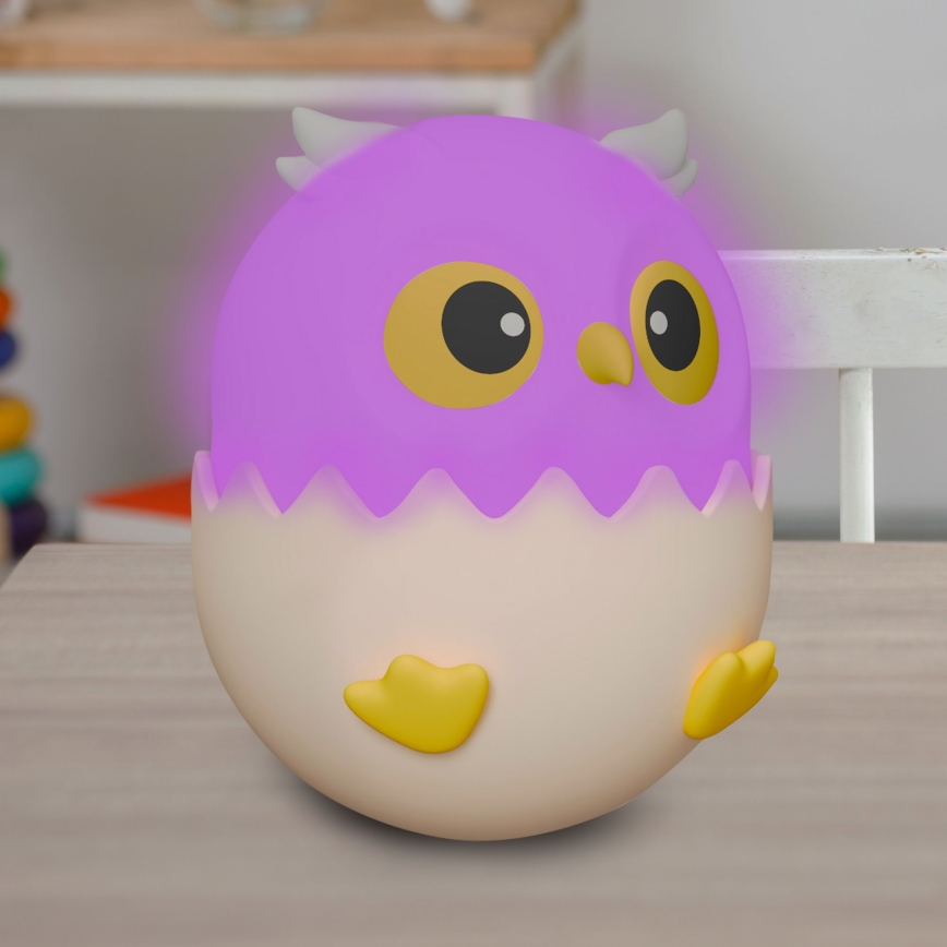 LED RGBW Stmívatelná dětská dotyková lampa OWL LED/1W/5V USB 1200 mAh sova modrá