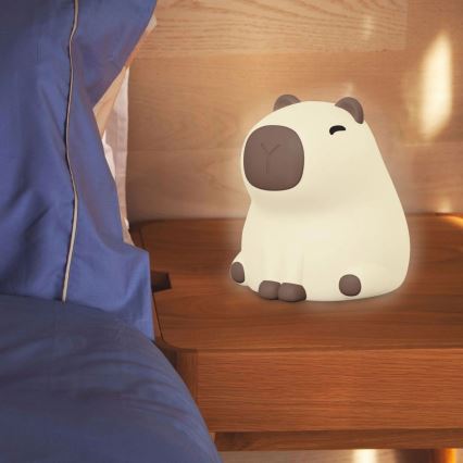 LED RGBW Stmívatelná dětská dotyková lampa LED/1W/5V USB 1200 mAh kapybara