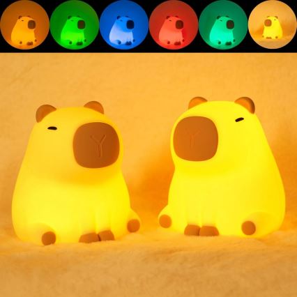 LED RGBW Stmívatelná dětská dotyková lampa LED/1W/5V USB 1200 mAh kapybara