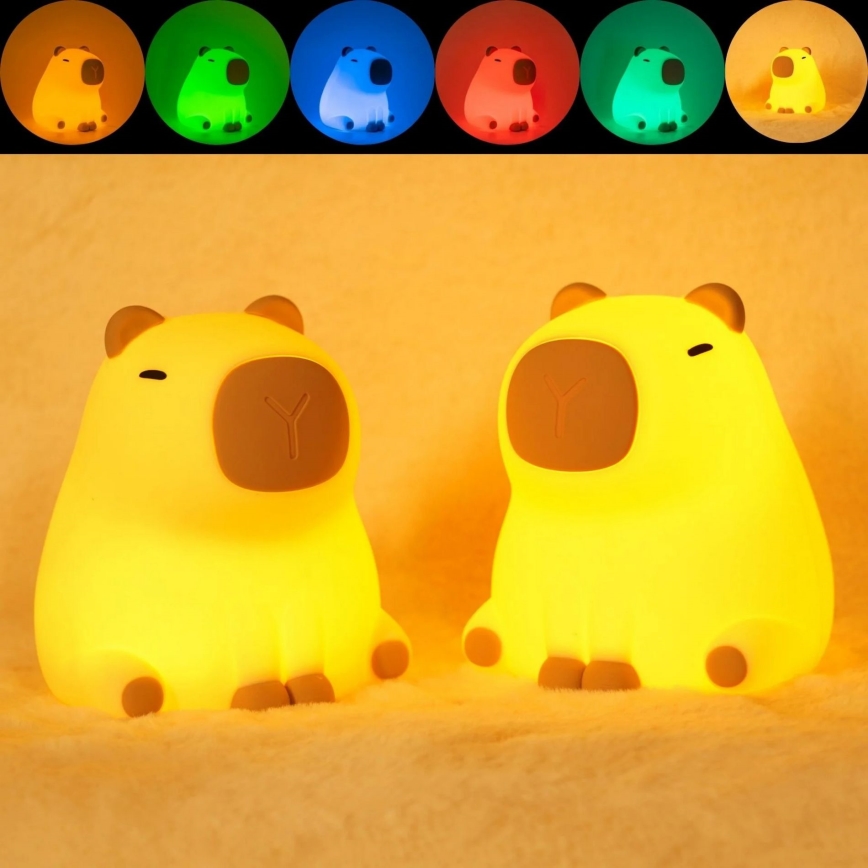 LED RGBW Stmívatelná dětská dotyková lampa LED/1W/5V USB 1200 mAh kapybara