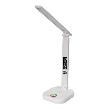 LED RGBW Stmívatelná dotyková stolní lampa s bezdrátovým nabíjením, displejem a USB portem MAGNUS LED/6W/5V 3000-6500K bílá