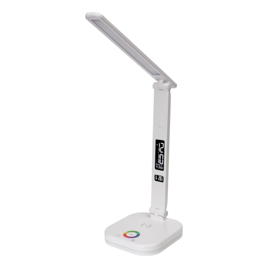 LED RGBW Stmívatelná dotyková stolní lampa s bezdrátovým nabíjením, displejem a USB portem MAGNUS LED/6W/5V 3000-6500K bílá