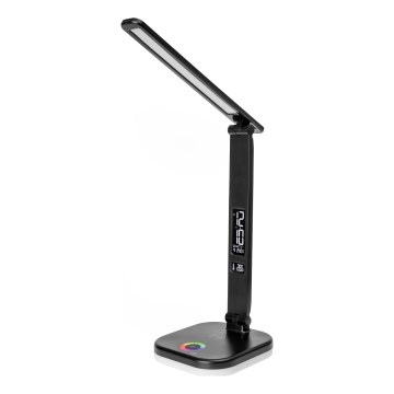 LED RGBW Stmívatelná dotyková stolní lampa s bezdrátovým nabíjením, LCD displejem a USB portem MAGNUS LED/6W/5V 3000-6500K černá