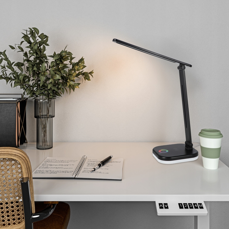 LED RGBW Stmívatelná stolní lampa s bezdrátovým nabíjením LED/7W/5V USB černá