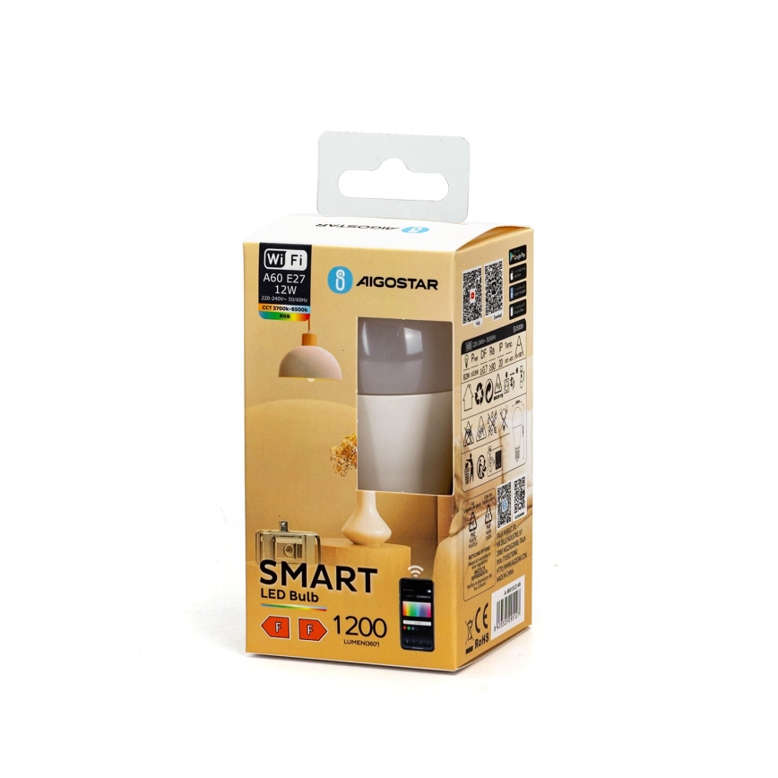 LED RGBW Stmívatelná žárovka A60 E27/12W/230V 2700-6500K Wi-Fi - Aigostar