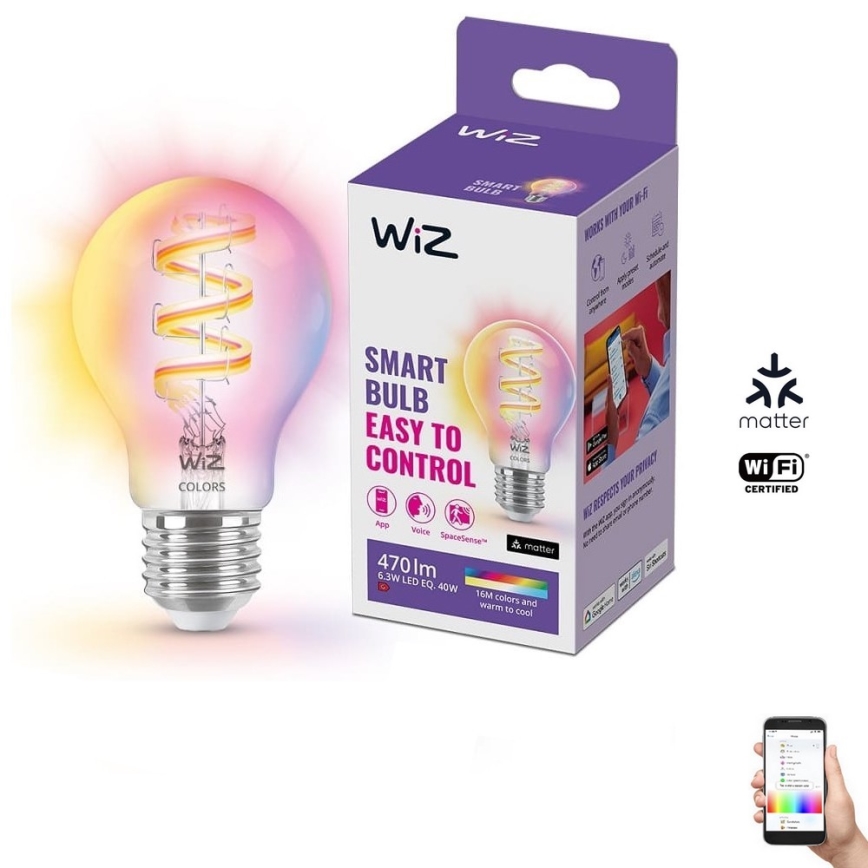 LED RGBW Stmívatelná žárovka A60 E27/6,3W/230V 2200-6500K Wi-Fi - WiZ