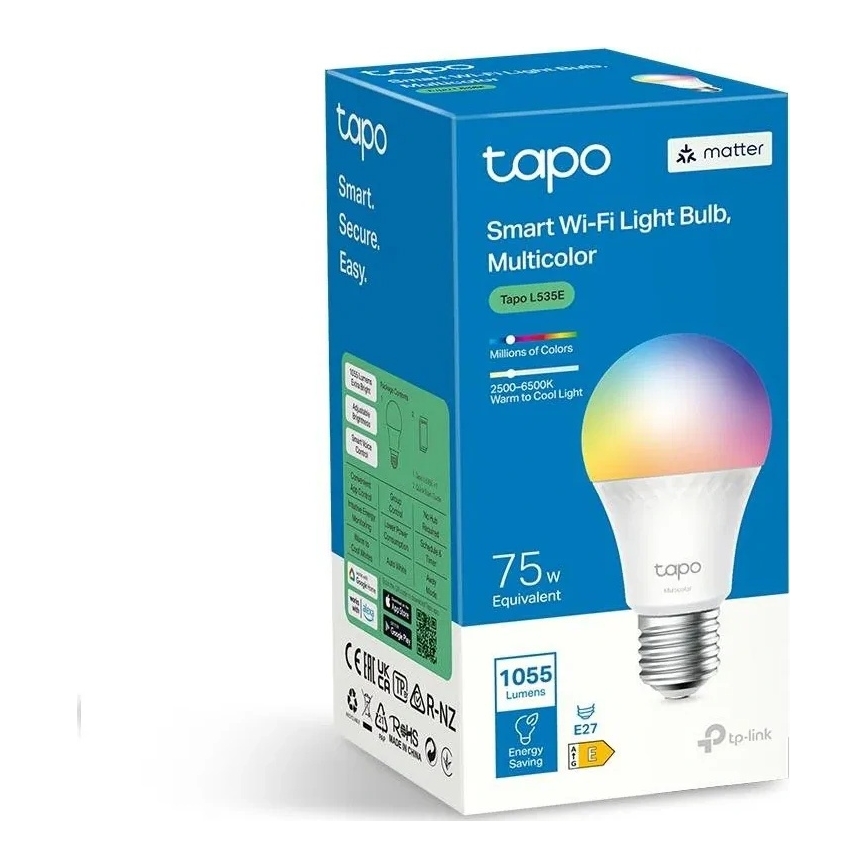 LED RGBW Stmívatelná žárovka MATTER A60 E27/8,6W/230V 2500-6500K Wi-Fi - TP-Link