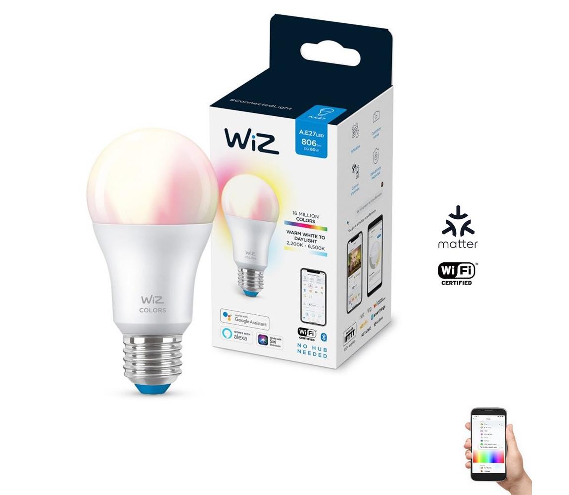 WiZ LED RGBW Stmívatelná žárovka A60 E27/8W/230V 2200-6500K CRI 90 Wi-Fi -WiZ WI0003