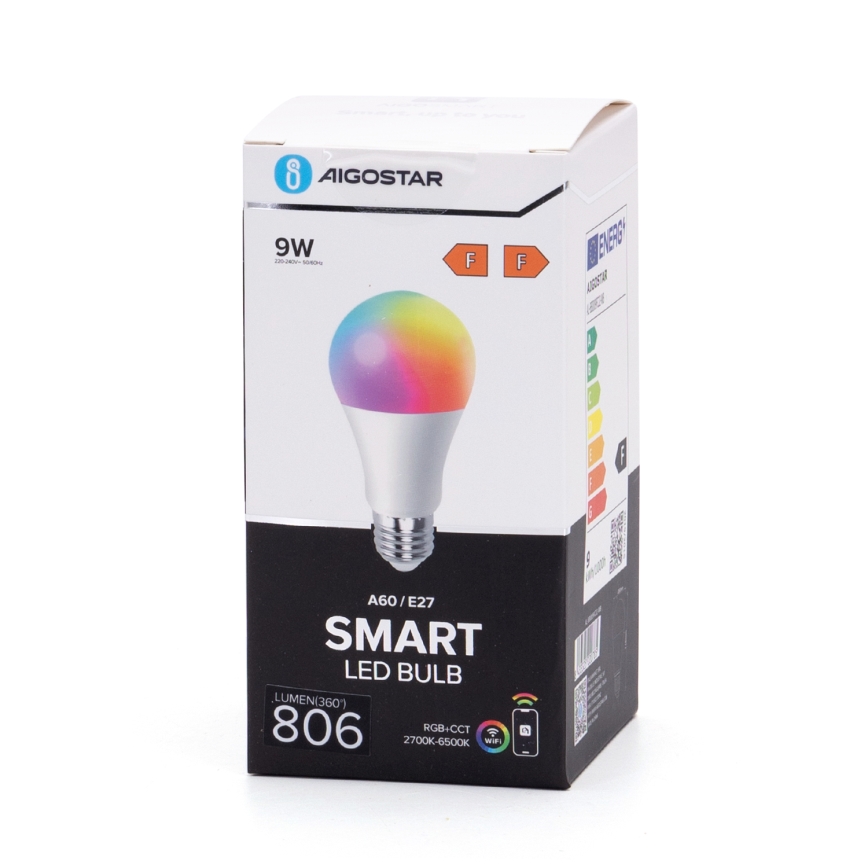 LED RGBW Stmívatelná žárovka A60 E27/9W/230V 2700-6500K Wi-Fi - Aigostar
