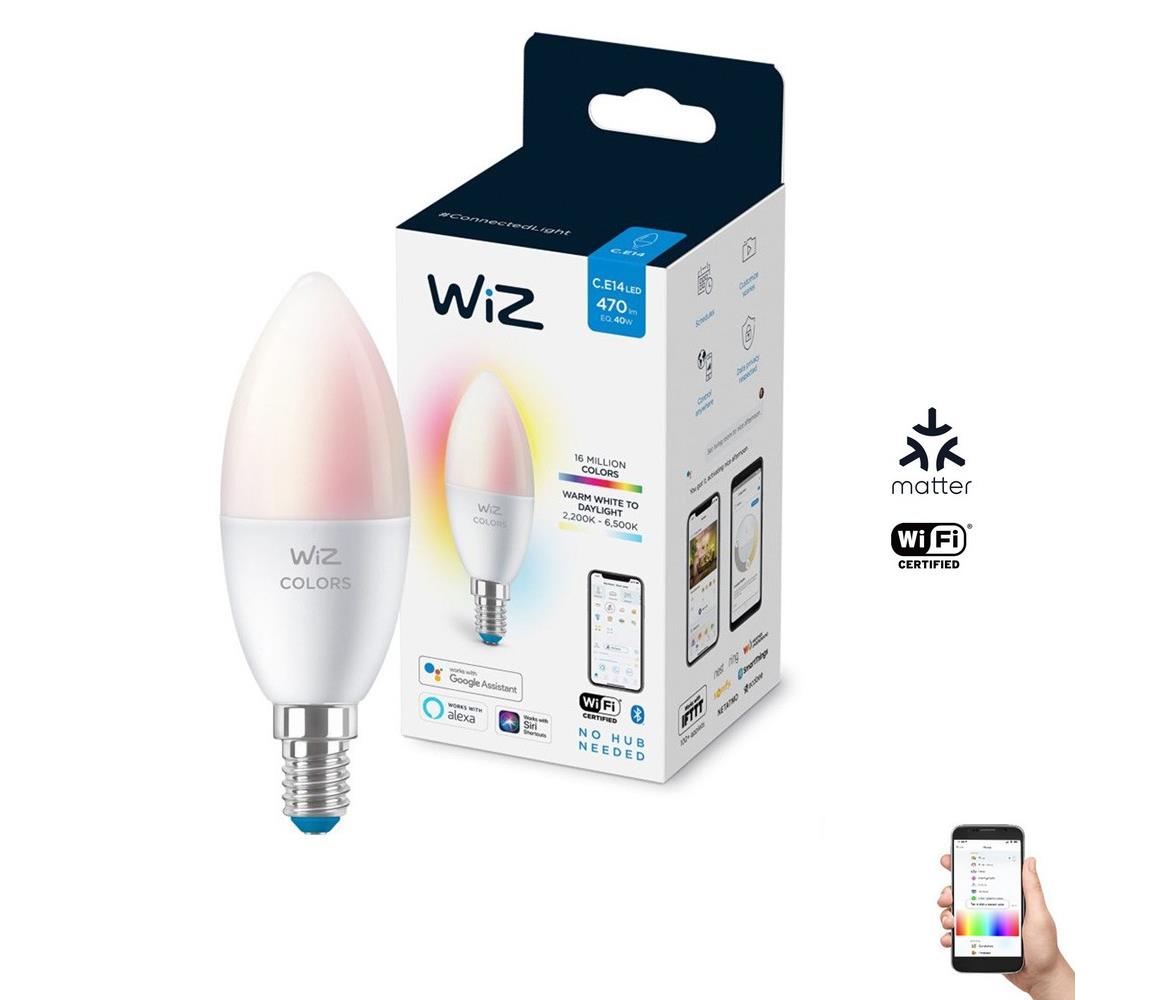 WiZ LED RGBW Stmívatelná žárovka C37 E14/4,9W/230V 2200-6500K CRI 90 Wi-Fi -WiZ WI0008