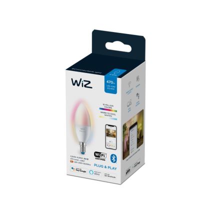 LED RGBW Stmívatelná žárovka C37 E14/4,9W/230V 2200-6500K CRI 90 Wi-Fi -WiZ