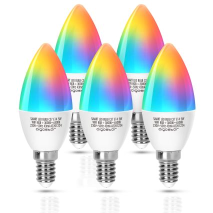 LED RGBW Stmívatelná žárovka C37 E14/5W/230V 3000-6500K Wi-Fi - Aigostar