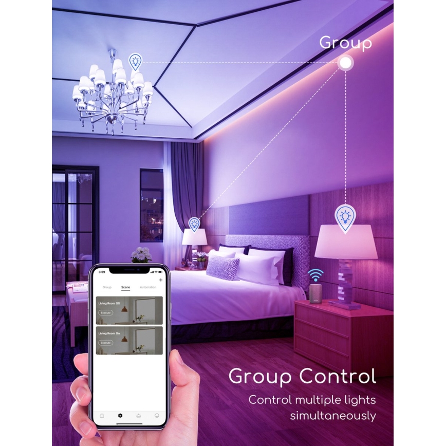 LED RGBW Stmívatelná žárovka C37 E27/7W/230V 3000-6500K Wi-Fi - Aigostar