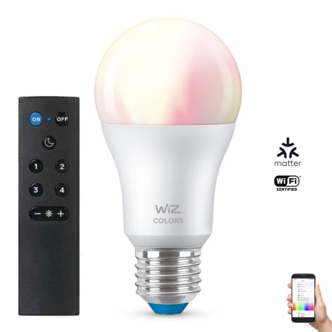 LED RGBW Stmívatelná žárovka E27/8,5W/230V 2200-6500K CRI 90 Wi-Fi + dálkové ovládání - Reality