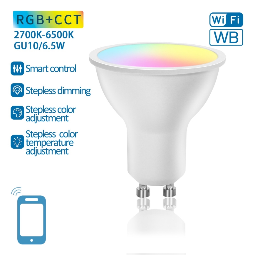 LED RGBW Stmívatelná žárovka GU10/6,5W/230V 2700-6500K Wi-Fi - Aigostar
