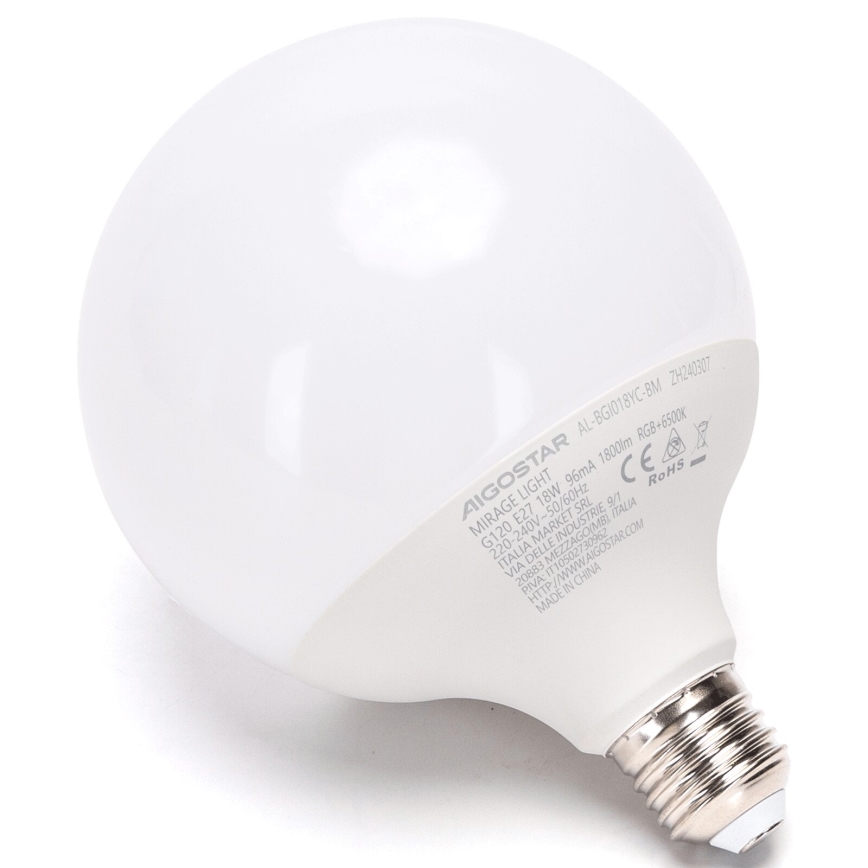 LED RGBW Stmívatelná žárovka MESH G120 E27/18W/230V 6500K + dálkové ovládání - Aigostar