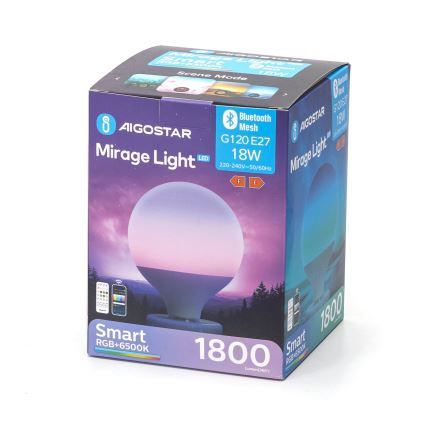 LED RGBW Stmívatelná žárovka MESH G120 E27/18W/230V 6500K + dálkové ovládání - Aigostar