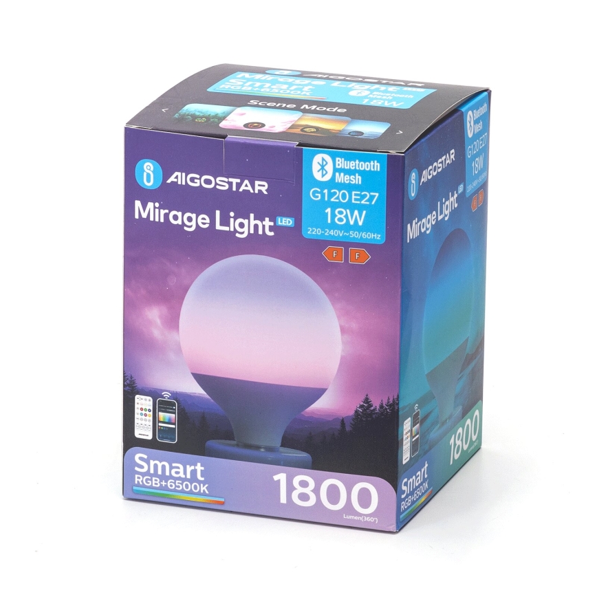 LED RGBW Stmívatelná žárovka MESH G120 E27/18W/230V 6500K + dálkové ovládání - Aigostar