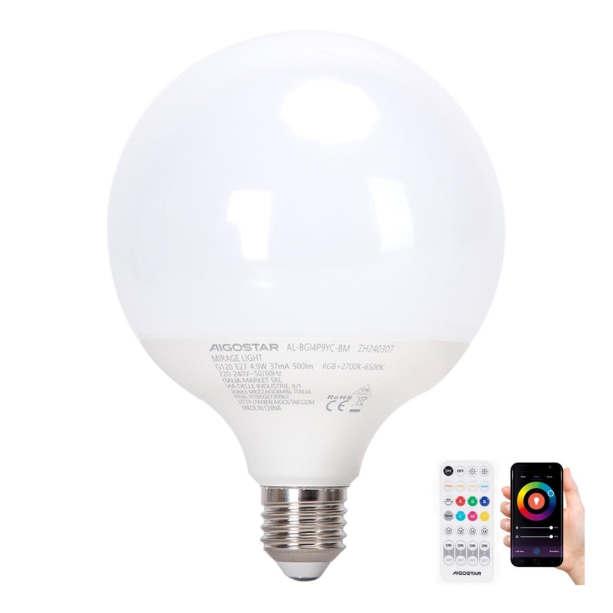 LED RGBW Stmívatelná žárovka MESH G120 E27/4,9W/230V 2700-6500K + dálkové ovládání - Aigostar