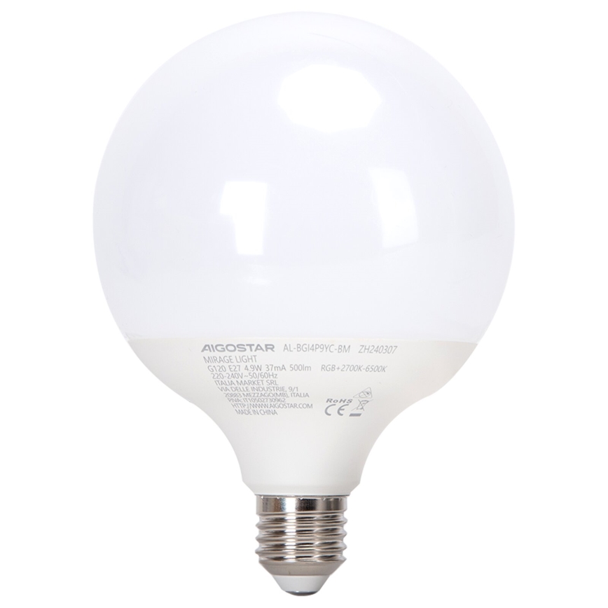 LED RGBW Stmívatelná žárovka MESH G120 E27/4,9W/230V 2700-6500K + dálkové ovládání - Aigostar