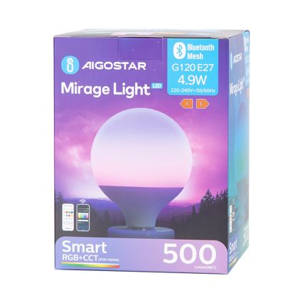 LED RGBW Stmívatelná žárovka MESH G120 E27/4,9W/230V 2700-6500K + dálkové ovládání - Aigostar