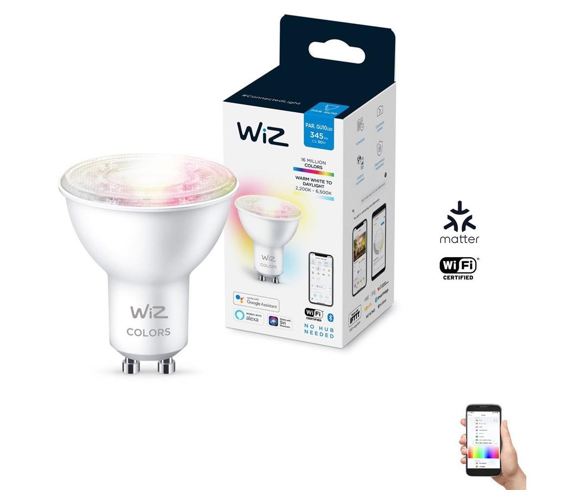 WiZ 871869978713400 LED EEK2021 F A G GU10 4.7 W = 50 W ovládání přes mobilní aplikaci 1 ks