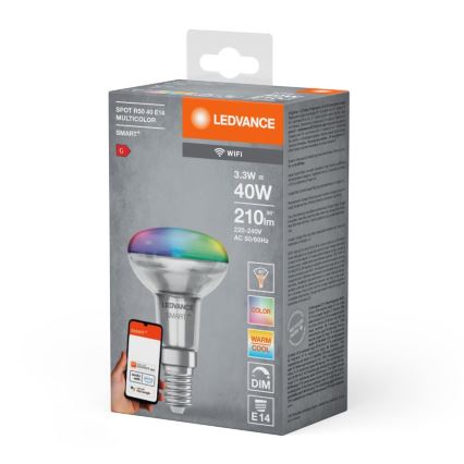 LED RGBW Stmívatelná reflektorová žárovka SMART+ R50 E14/3,3W/230V 2700-6500K Wi-Fi - Ledvance