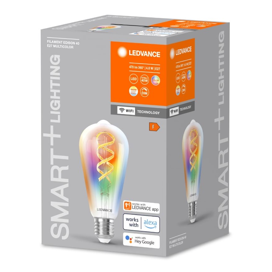 LED RGBW Stmívatelná žárovka SMART+ FILAMENT EDISON ST64 E27/4,8W/230V 2700-6500K Wi-Fi - Ledvance