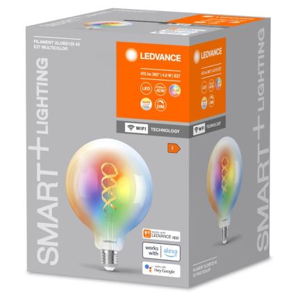 LED RGBW Stmívatelná žárovka SMART+ FILAMENT E27/4,8W/230V 2700-6500K Wi-Fi - Ledvance