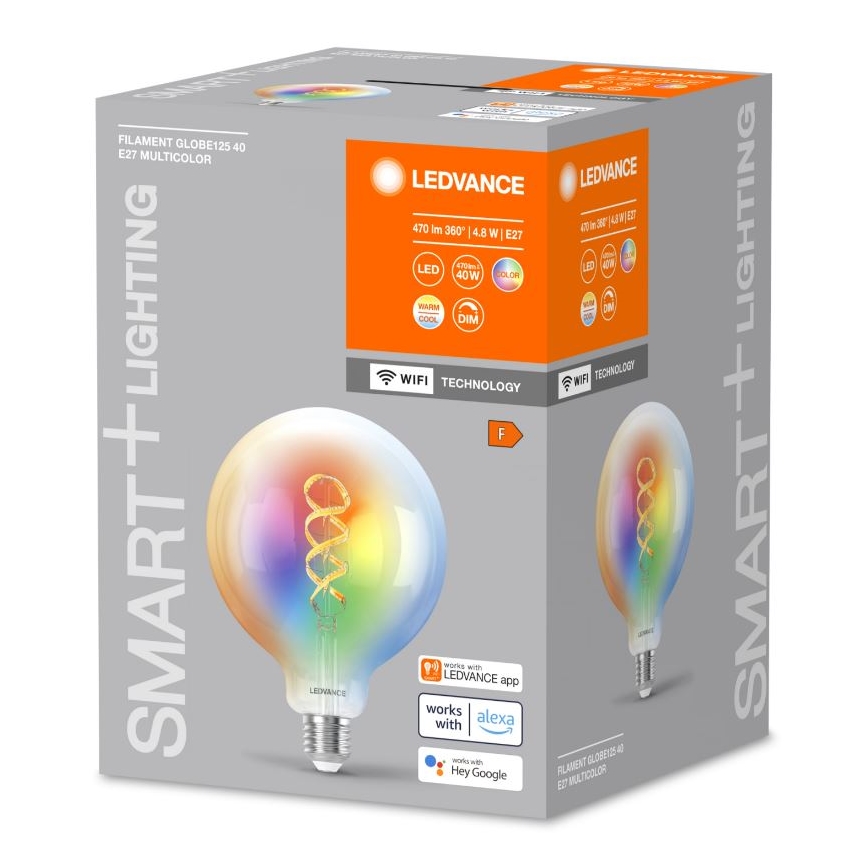 LED RGBW Stmívatelná žárovka SMART+ FILAMENT E27/4,8W/230V 2700-6500K Wi-Fi - Ledvance