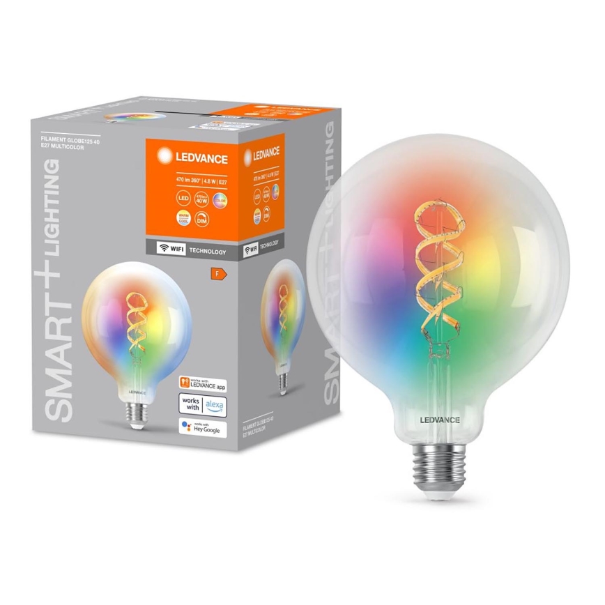 LED RGBW Stmívatelná žárovka SMART+ FILAMENT E27/4,8W/230V 2700-6500K Wi-Fi - Ledvance