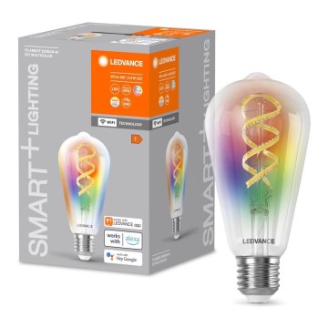 LED RGBW Stmívatelná žárovka SMART+ FILAMENT EDISON ST64 E27/4,8W/230V 2700-6500K Wi-Fi - Ledvance