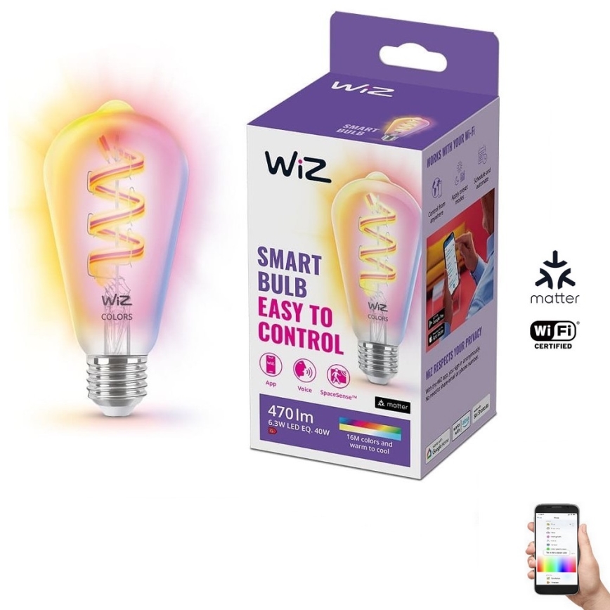 LED RGBW Stmívatelná žárovka ST64 E27/6,3W/230V 2200-6500K Wi-Fi - WiZ