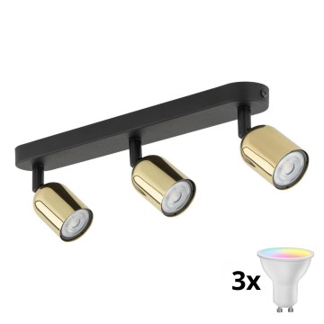 LED RGBW Stmívatelné bodové svítidlo TOP 3xGU10/6,5W/230V 2700-6500K černá/zlatá