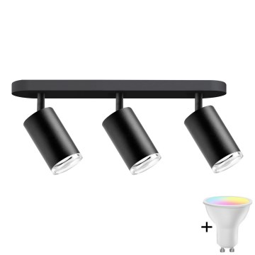 LED RGBW Stmívatelné koupelnové bodové svítidlo TURYN 3xGU10/4,8W/230V 3000K IP44 černá + dálkové ovládání