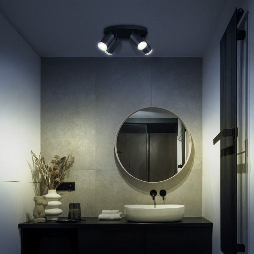 LED RGBW Stmívatelné koupelnové bodové svítidlo TURYN 4xGU10/4,8W/230V 3000K IP44 černá + dálkové ovládání