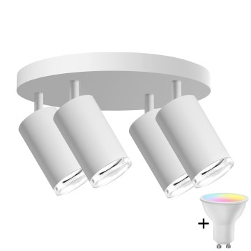 LED RGBW Stmívatelné koupelnové bodové svítidlo TURYN 4xGU10/6W/230V 3000K IP44 bílá + dálkové ovládání
