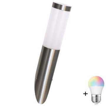 LED RGBW Stmívatelné venkovní nástěnné svítidlo LIVIA 1xE27/6,5W/230V 2700-6500K Wi-Fi IP44 stříbrná