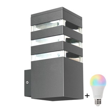LED RGBW Stmívatelné venkovní nástěnné svítidlo TEKSAS 1xE27/12W/230V 2700-6500K IP44 antracit