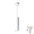 LED RGBW Stmívatelný koupelnový lustr na lanku TURYN 1xGU10/4,8W/230V 3000K IP44 bílá + dálkové ovládání