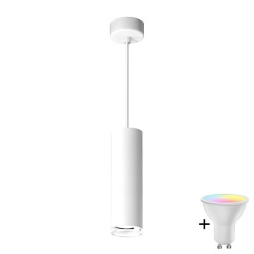 LED RGBW Stmívatelný koupelnový lustr na lanku TURYN 1xGU10/4,8W/230V 3000K IP44 bílá + dálkové ovládání