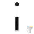 LED RGBW Stmívatelný koupelnový lustr na lanku TURYN 1xGU10/4,8W/230V 3000K IP44 černá + dálkové ovládání