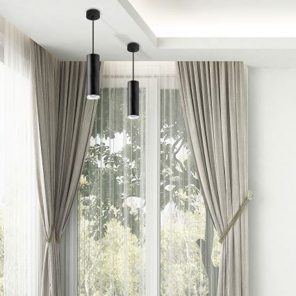 LED RGBW Stmívatelný koupelnový lustr na lanku TURYN 1xGU10/4,8W/230V 3000K IP44 černá + dálkové ovládání
