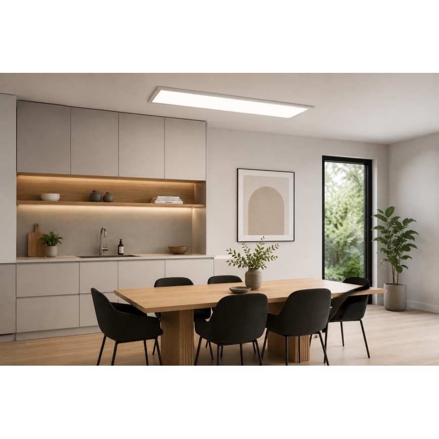 LED RGBW Stmívatelný přisazený panel LED/13,5W/230V 3000-6500K 29,5x59,5 cm stříbrná + dálkové ovládání