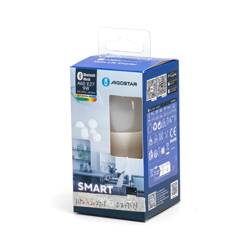 LED RGBW Stmívatelná žárovka MESH Smart A60 E27/9W/230V 2700-6500K - Aigostar