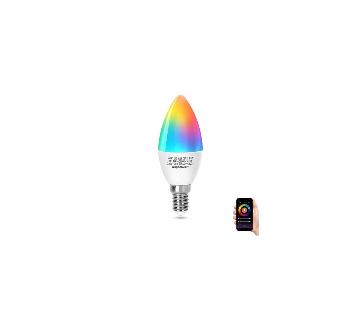 Aigostar LED RGBW Žárovka C37 E14/5W/230V 3000-6500K Wi-Fi - Aigostar AI0046