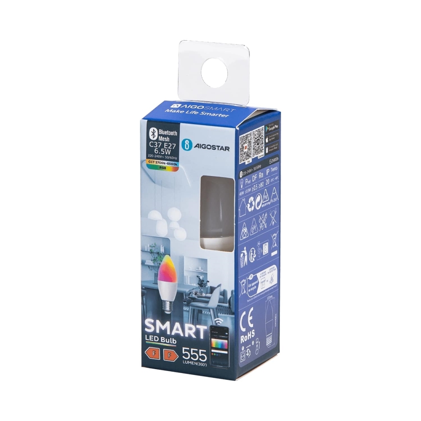 LED RGBW Stmívatelná žárovka C37 E27/6,5W/230V 2700-6500K - Aigostar