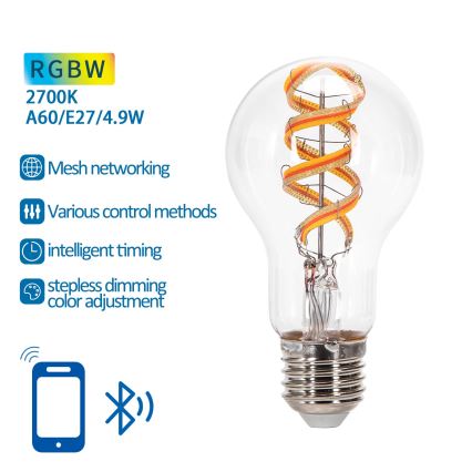 LED RGBW Stmívatelná žárovka FILAMENT MESH Smart A60 E27/4,9W/230V 2700K - Aigostar